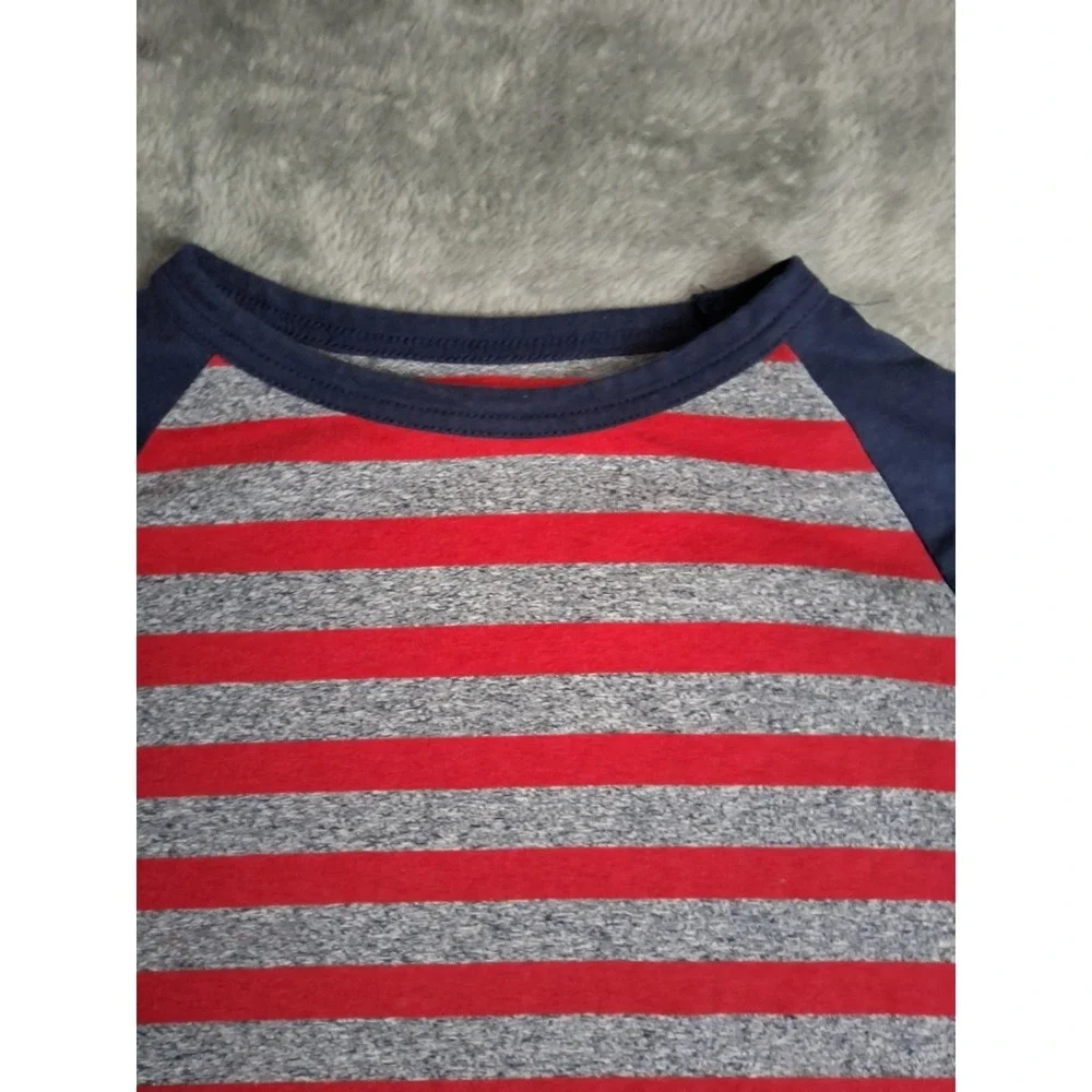 The Childrens Place Boys Blue Red Gray Stripe Long Sleeve Thermal Shirt‎ Large